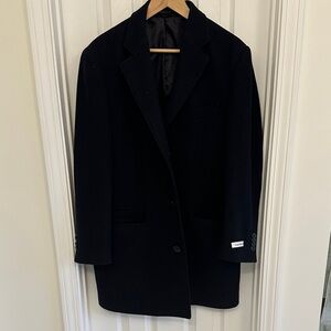 Calvin Klein navy herringbone topcoat/peacoat 38S